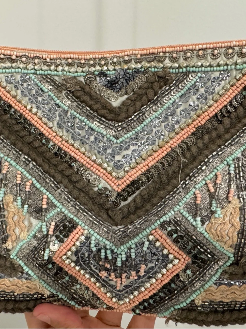 Boho Embroidered Crossbody Bag in Brown and Blush